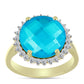 Anillo de Plata Bañada en Oro con Jade Azul y Topacio Blanco