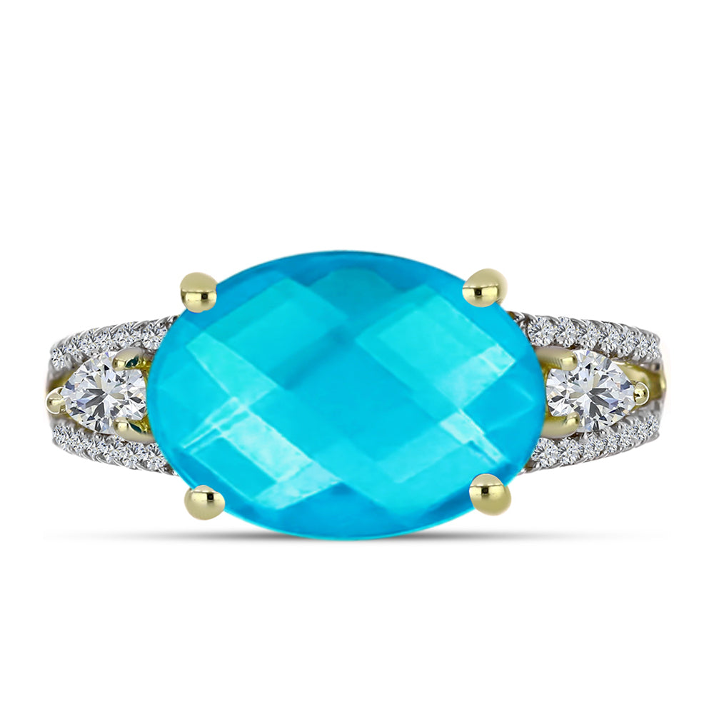 Anillo de Plata Bañada en Oro con Jade Azul y Topacio Blanco 1 