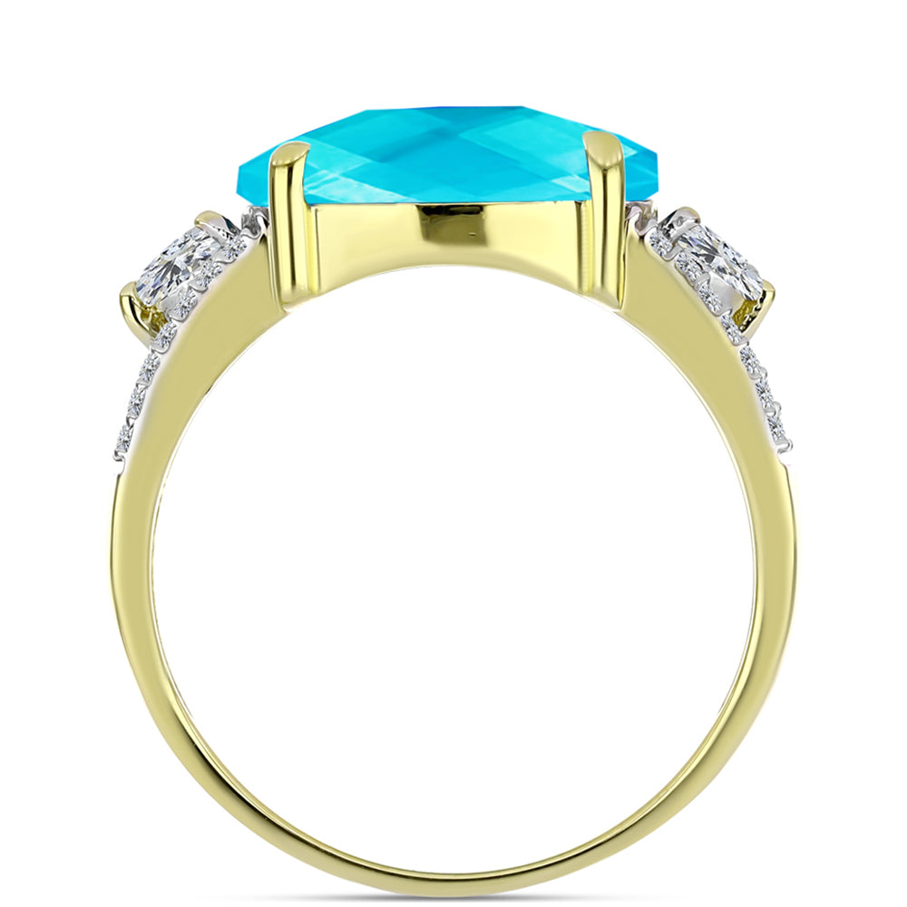 Anillo de Plata Bañada en Oro con Jade Azul y Topacio Blanco 2 