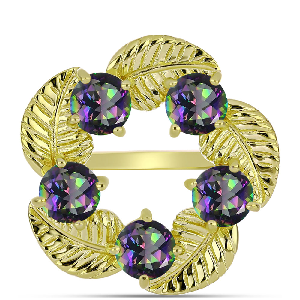 Anillo de Plata Bañada en Oro con Cuarzo Hematita verde místico 1 