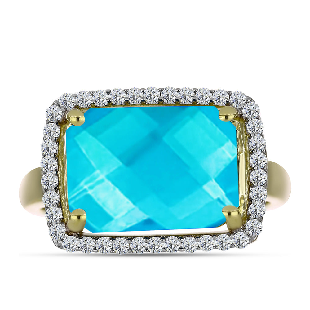 Anillo de Plata Bañada en Oro con Jade Azul y Topacio Blanco 1 