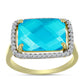 Anillo de Plata Bañada en Oro con Jade Azul y Topacio Blanco