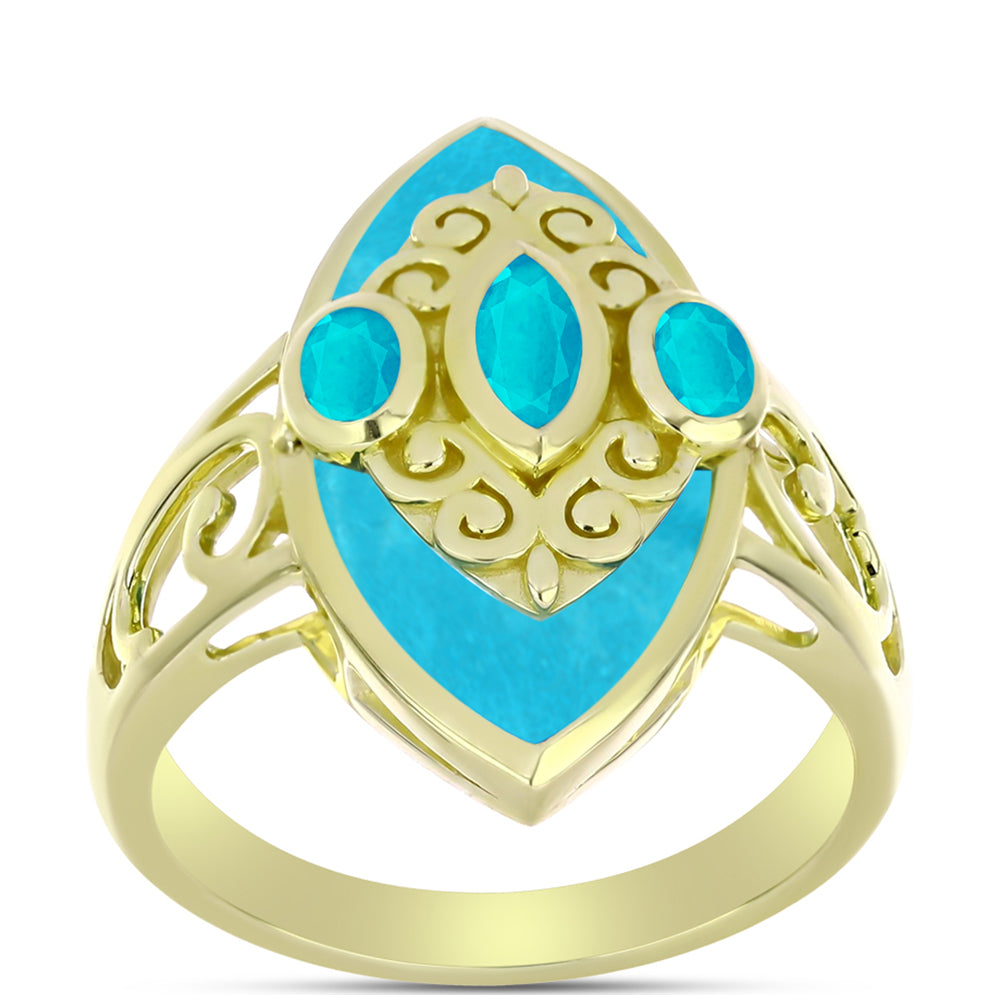 Anillo de Plata Bañada en Oro con Jade Azul 3 