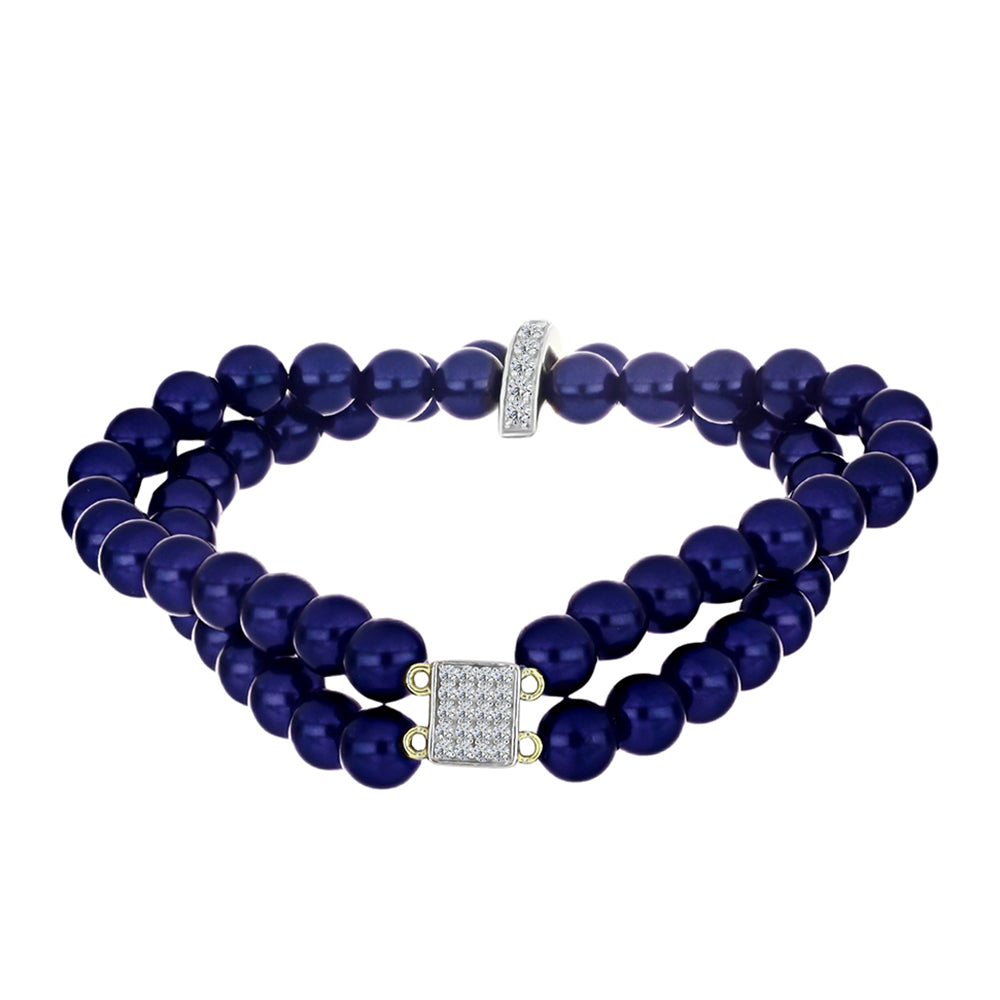 Pulsera de Plata Bañada en Oro con Perla Negra de Agua dulce y Topacio Blanco 1 