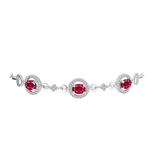 Pulsera de Plata con Rubí de Madagascar y Topacio Blanco