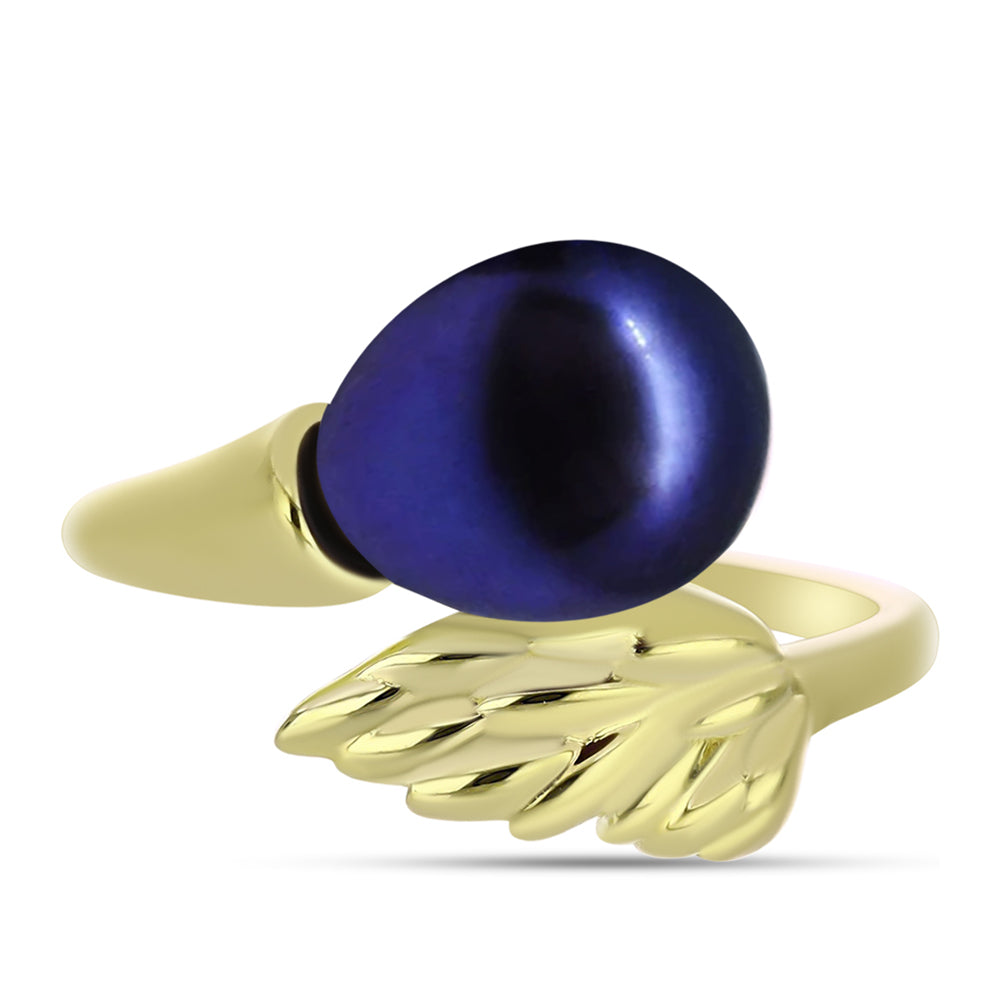 Anillo de Plata Bañada en Oro con Perla Negra de Agua dulce