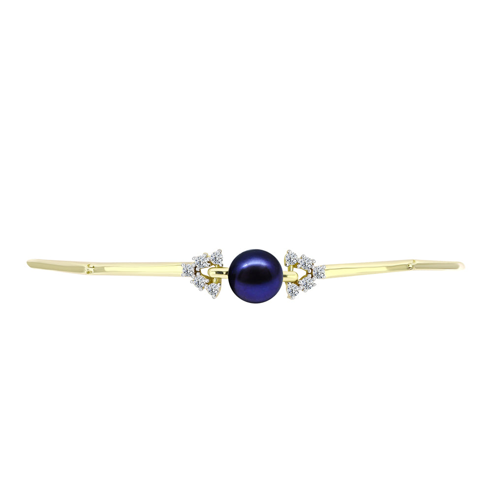 Pulsera de Plata Bañada en Oro con Perla Negra de Agua dulce y Topacio Blanco