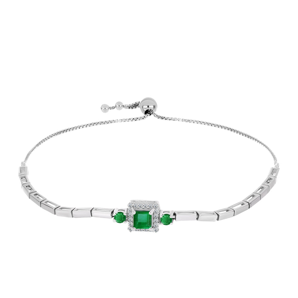 Pulsera de Plata con Esmeralda de Zambia y Topacio Blanco 1 