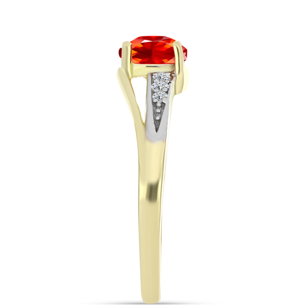 Anillo de Plata Bañada en Oro con Ópalo de Fuego de Lega Dembi y Topacio Blanco 4 
