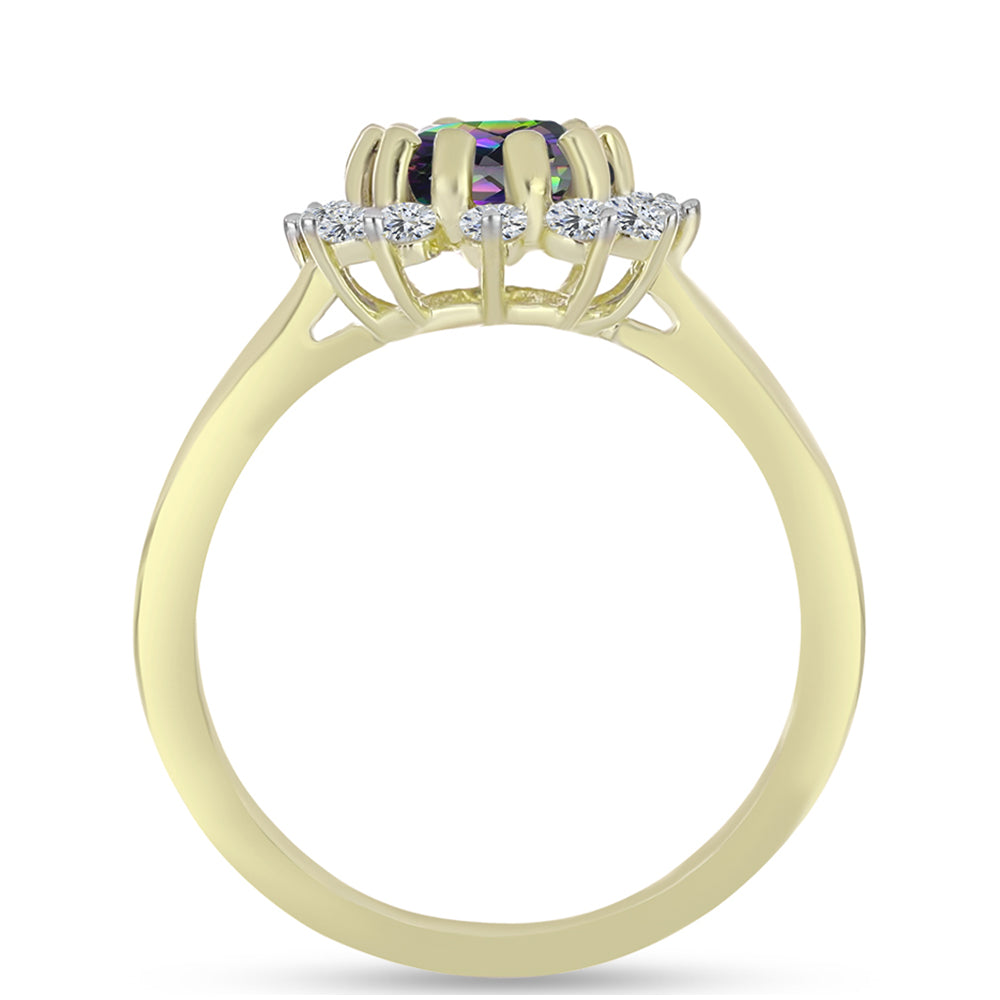 Anillo de Plata Bañada en Oro con Cuarzo Hematita verde místico y Topacio Blanco 2 