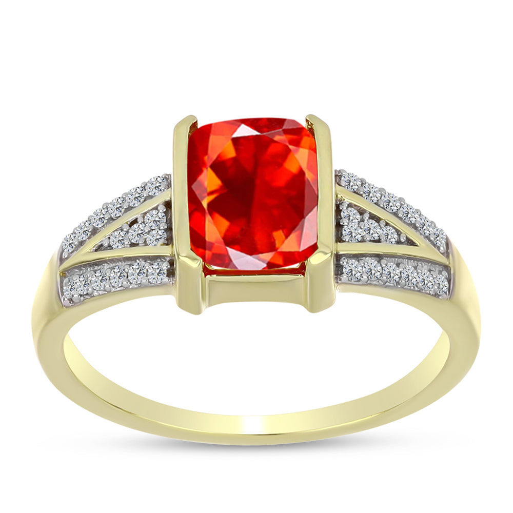 Anillo de Plata Bañada en Oro con Ópalo de Fuego de Lega Dembi y Topacio Blanco 3 