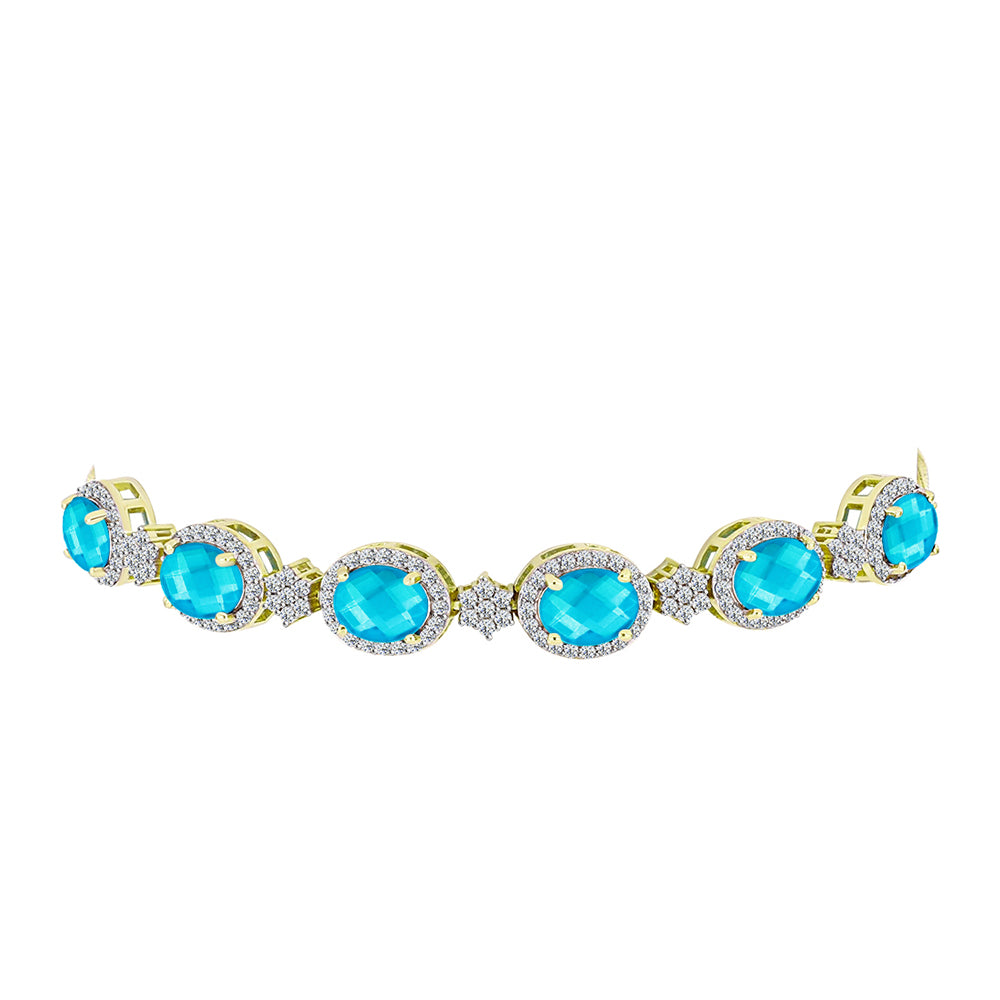 Pulsera de Plata Bañada en Oro con Jade Azul y Topacio Blanco