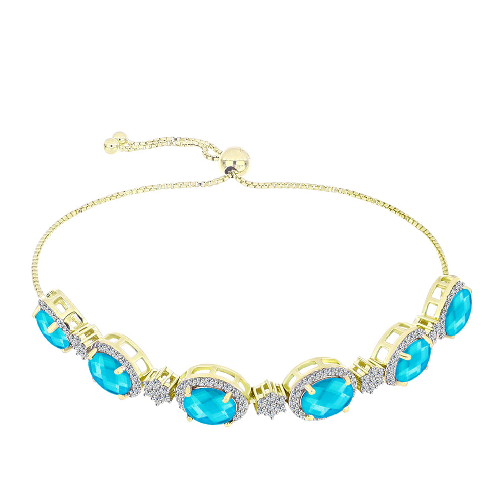 Pulsera de Plata Bañada en Oro con Jade Azul y Topacio Blanco 1 