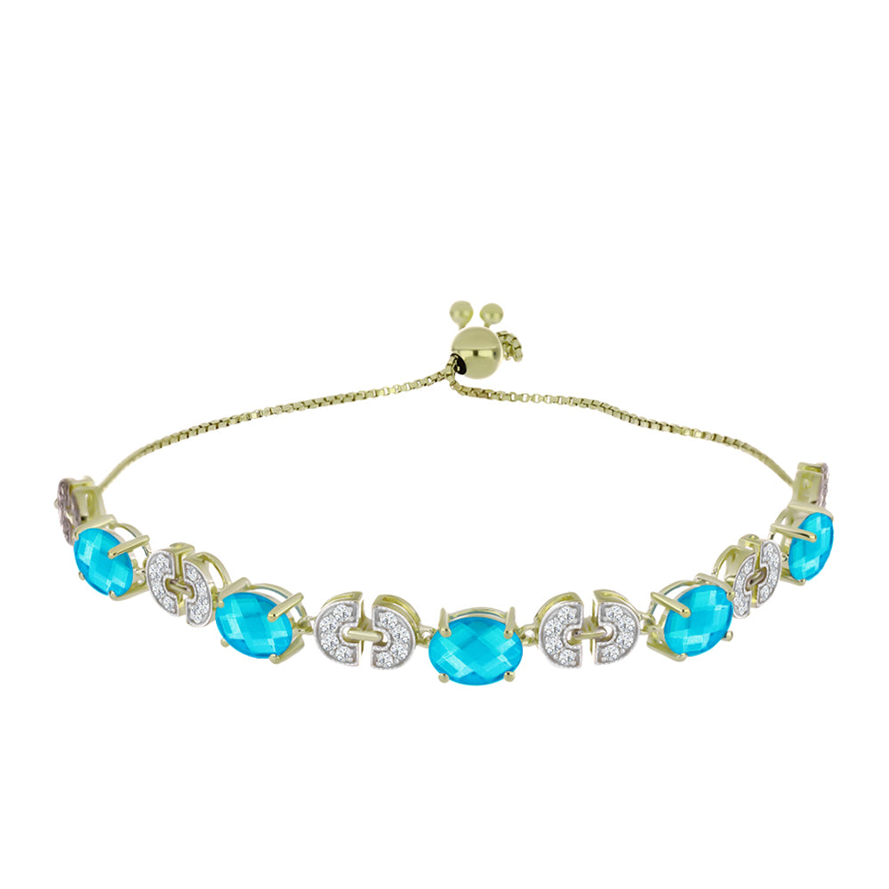 Pulsera de Plata Bañada en Oro con Jade Azul y Topacio Blanco 1 