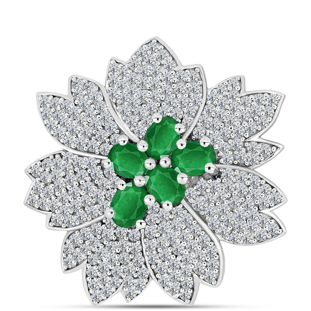 Broche de Plata con Esmeralda de Zambia y Topacio Blanco