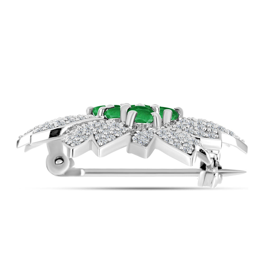Broche de Plata con Esmeralda de Zambia y Topacio Blanco 2 