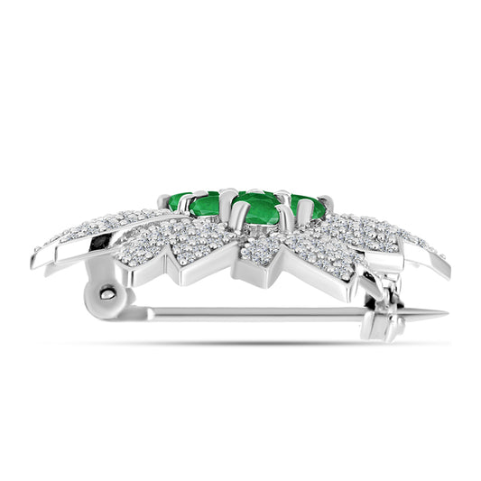 Broche de Plata con Esmeralda de Zambia y Topacio Blanco