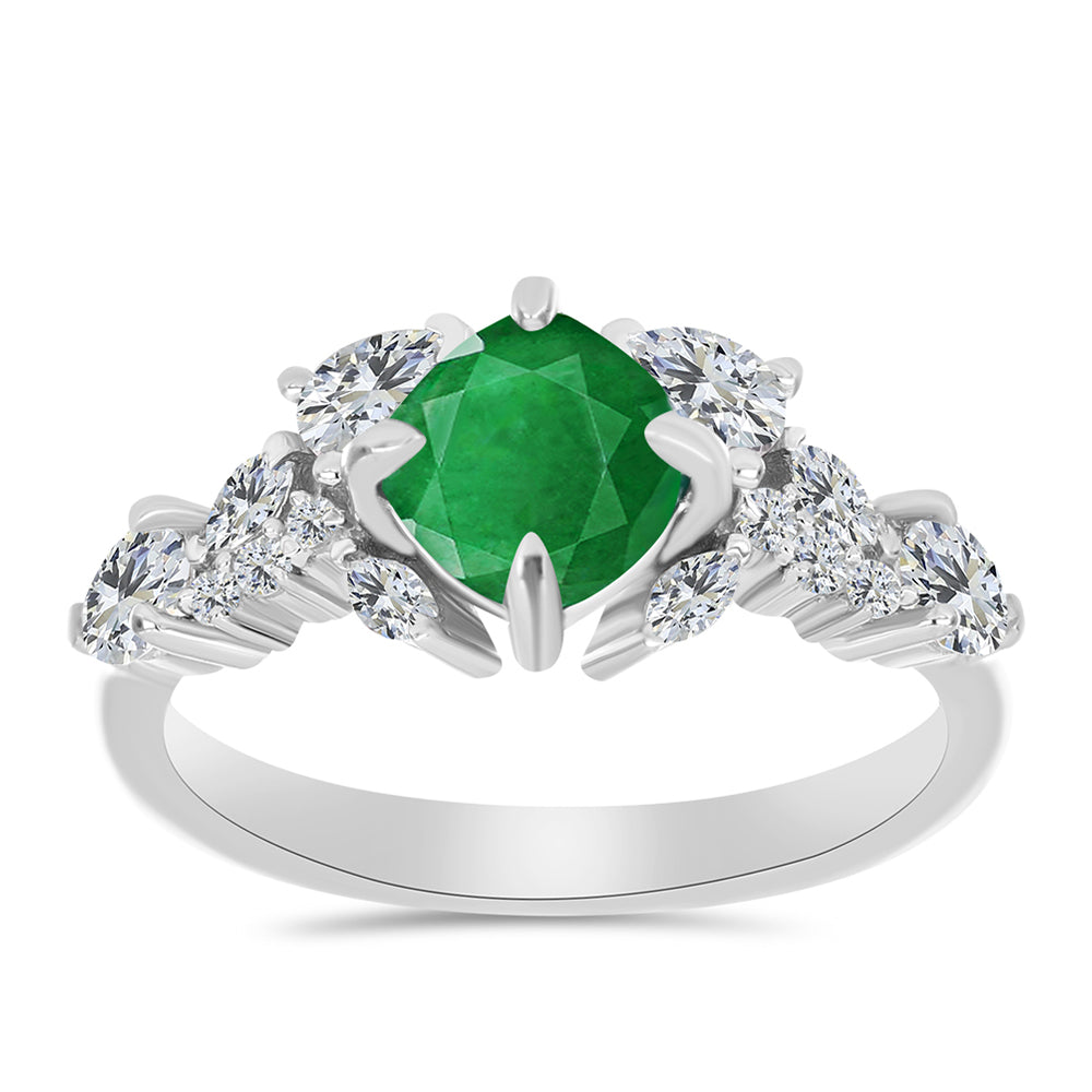 Anillo de Plata con Esmeralda de Zambia y Topacio Blanco