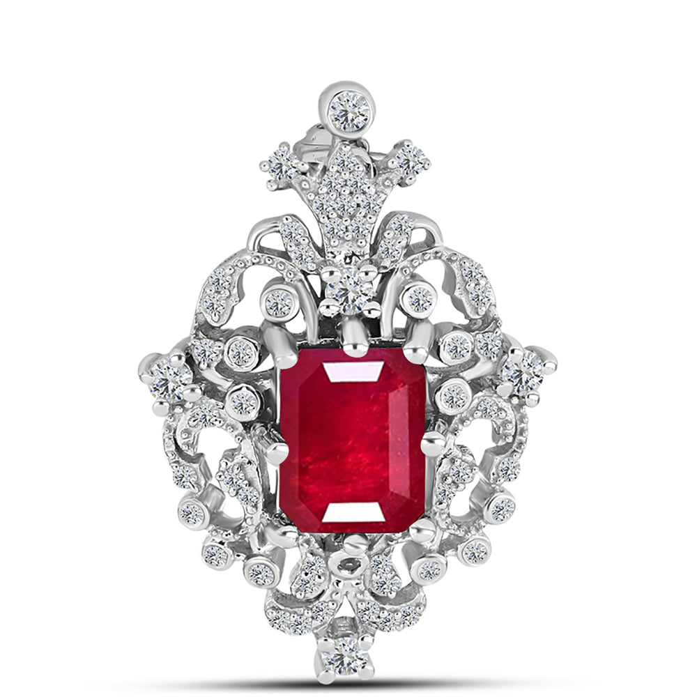 Broche de Plata con Rubí de Madagascar y Topacio Blanco 1 