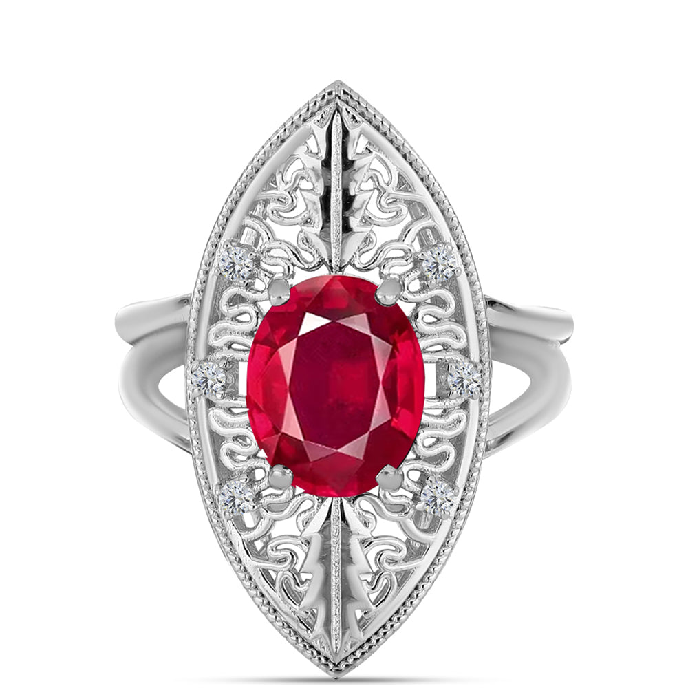 Anillo de Plata con Rubí de Madagascar y Topacio Blanco 1 