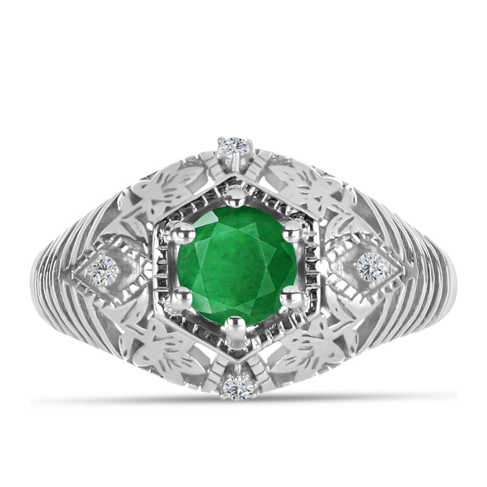 Anillo de Plata con Esmeralda de Zambia y Topacio Blanco 1 