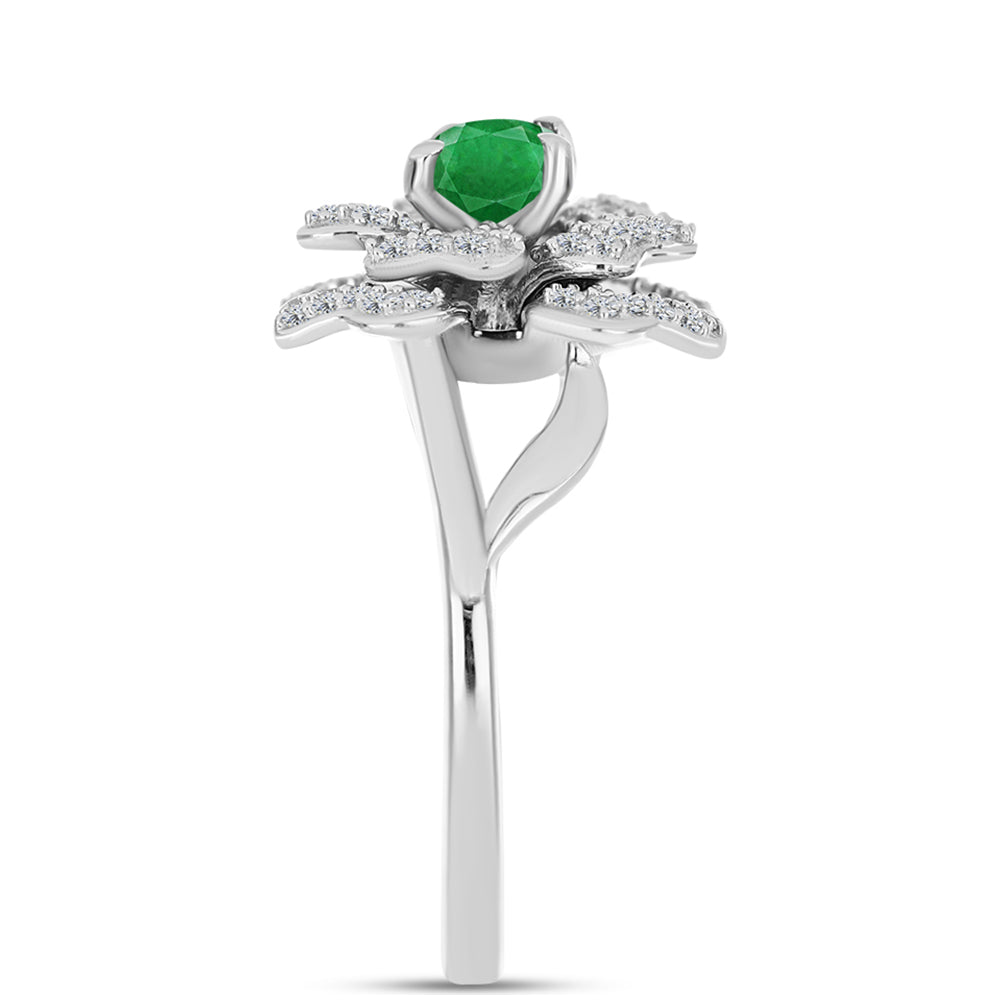 Anillo de Plata con Esmeralda de Zambia y Topacio Blanco