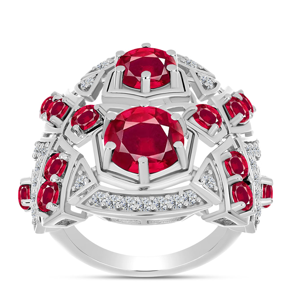 Anillo de Plata con Rubí de Madagascar y Topacio Blanco