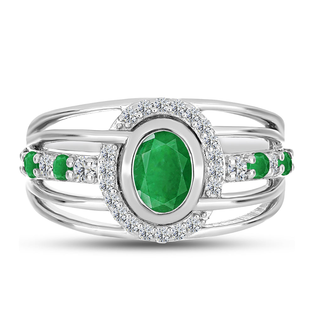 Anillo de Plata con Esmeralda de Zambia y Topacio Blanco