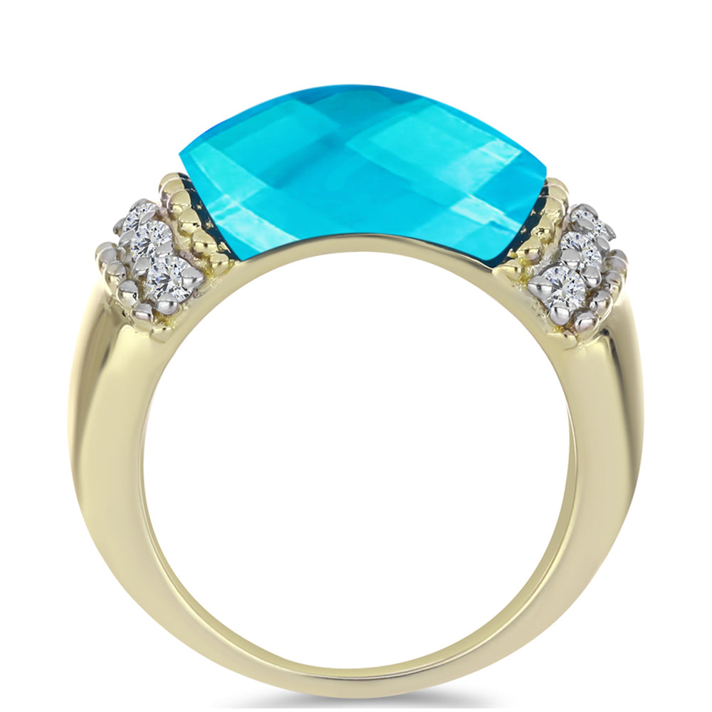 Anillo de Plata Bañada en Oro con Jade Azul y Topacio Blanco 2 