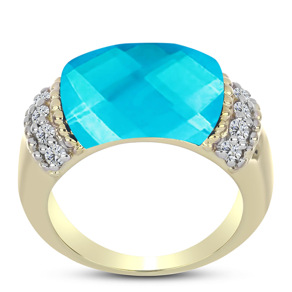 Anillo de Plata Bañada en Oro con Jade Azul y Topacio Blanco 3 