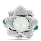 Anillo de Plata con Esmeralda de Zambia y Perla de Agua Dulce