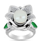 Anillo de Plata con Esmeralda de Zambia y Perla de Agua Dulce
