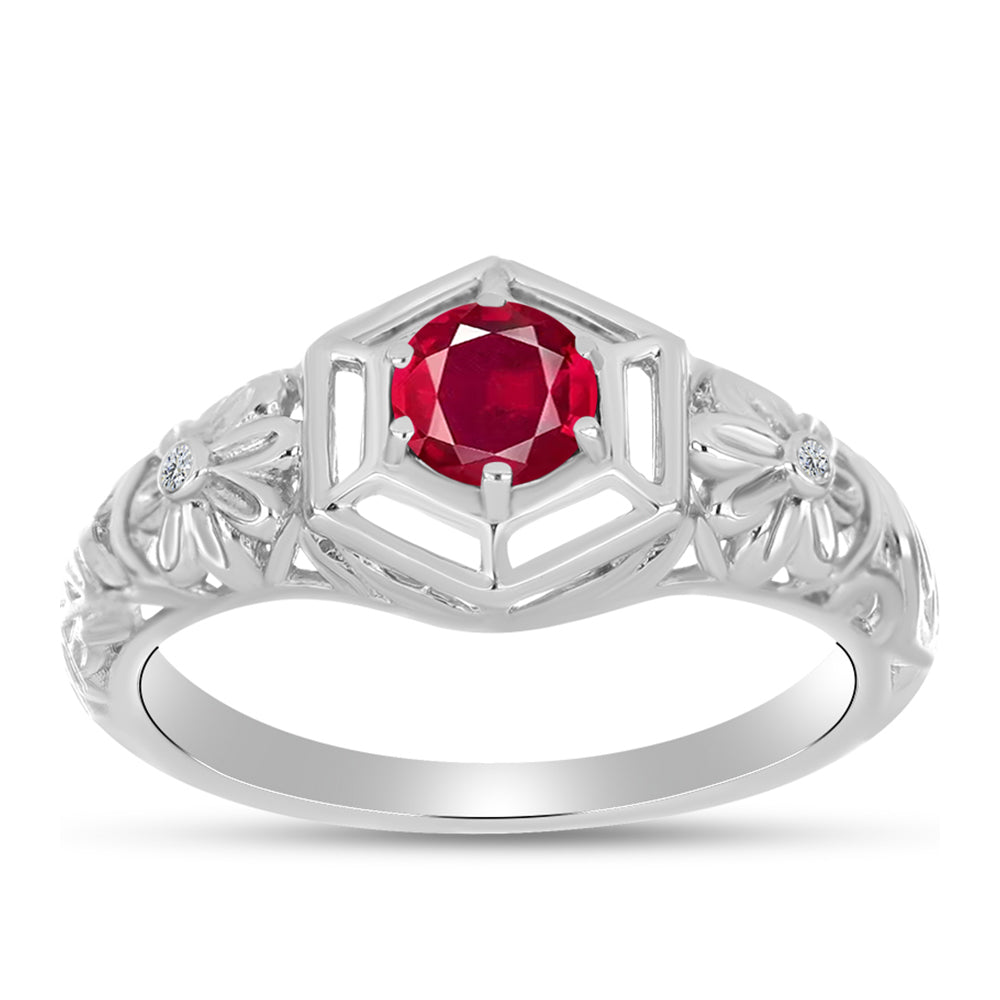 Anillo de Plata con Rubí de Madagascar y Topacio Blanco 3 