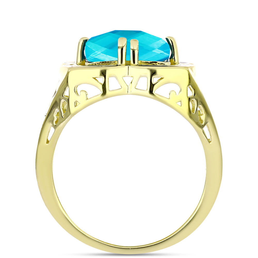 Anillo de Plata Bañada en Oro con Jade Azul 2 