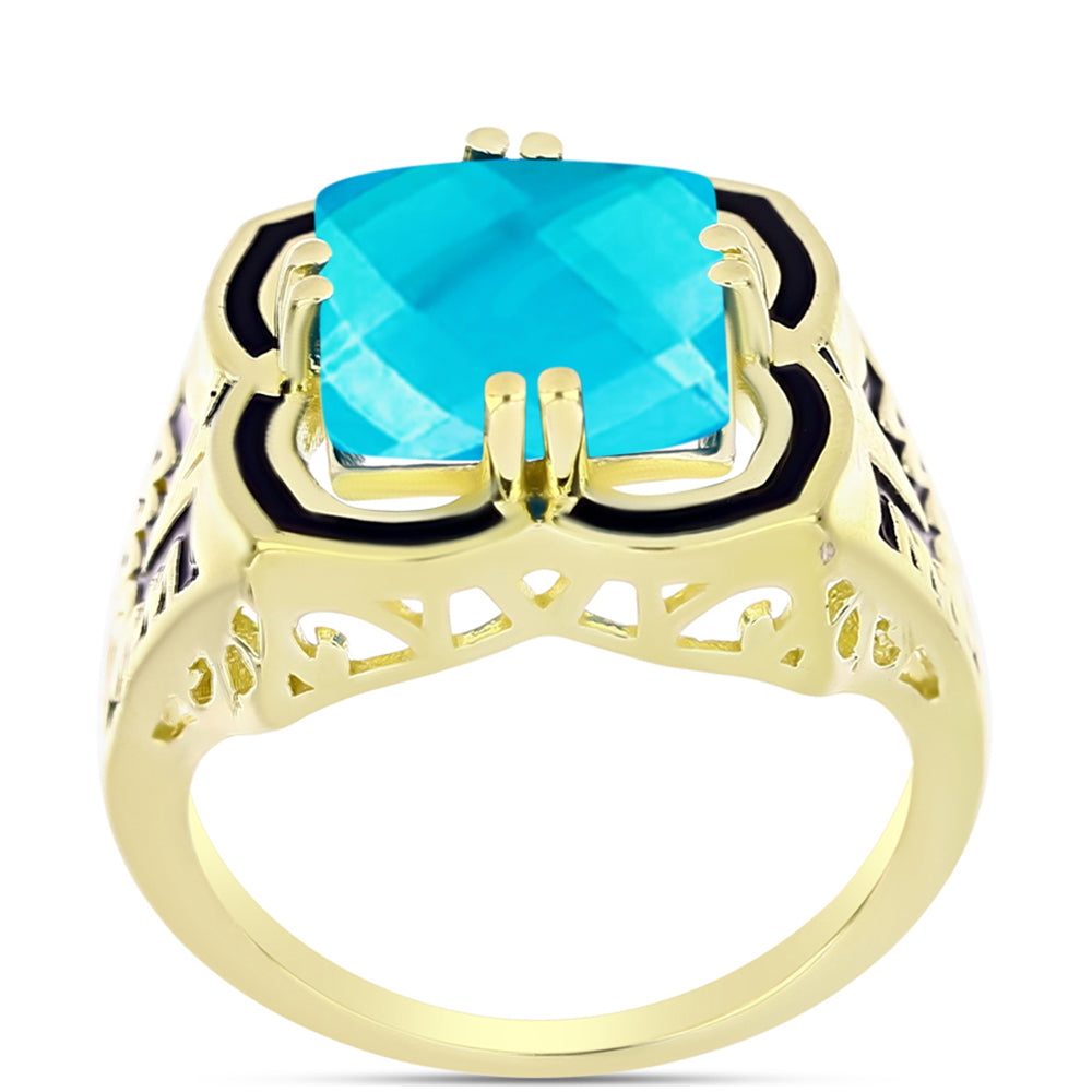 Anillo de Plata Bañada en Oro con Jade Azul 3 