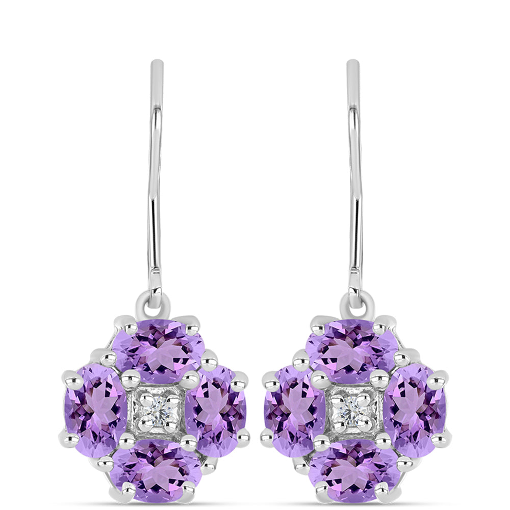 Pendientes de Plata con Amatista Rosa de Francia y Topacio Blanco
