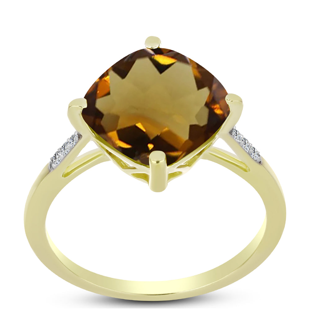 Anillo de Plata Bañada en Oro con Cuarzo Coñac y Topacio Blanco