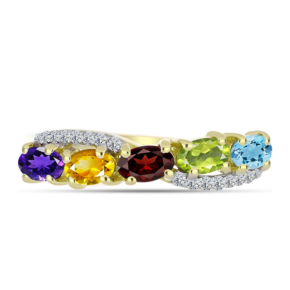 Anillo de Plata Bañada en Oro con Amatista de Marruecos y Citrino de los Montes Urales 1 