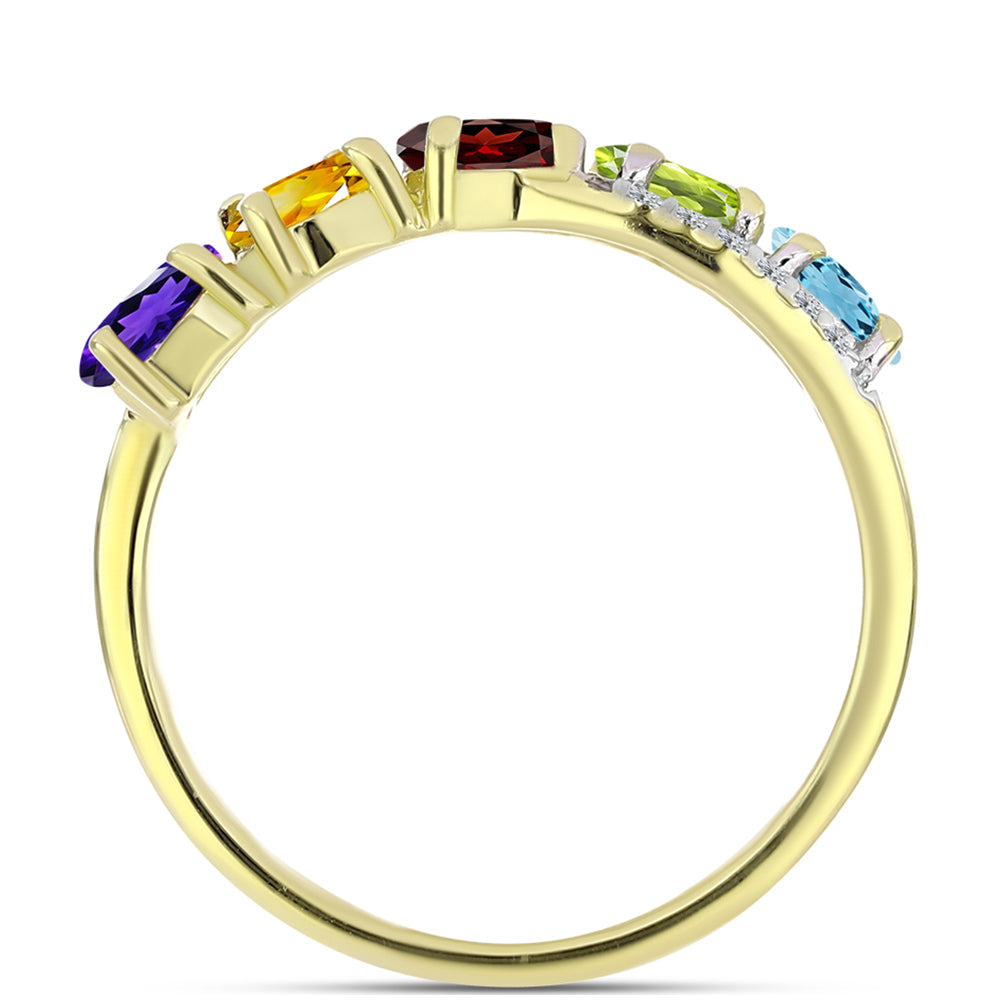 Anillo de Plata Bañada en Oro con Amatista de Marruecos y Citrino de los Montes Urales