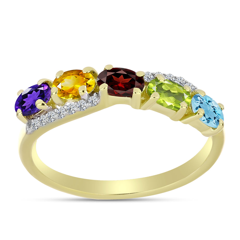 Anillo de Plata Bañada en Oro con Amatista de Marruecos y Citrino de los Montes Urales 3 