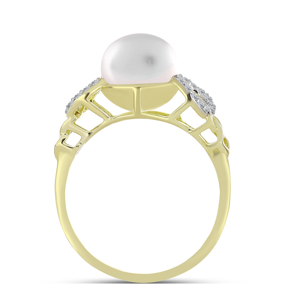 Anillo de Plata Bañada en Oro con Perla de Agua Dulce y Topacio Blanco 2 