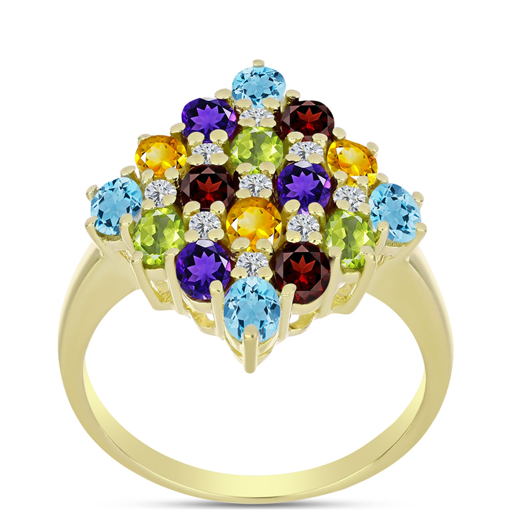 Anillo de Plata Bañada en Oro con Amatista de Marruecos y Citrino de los Montes Urales