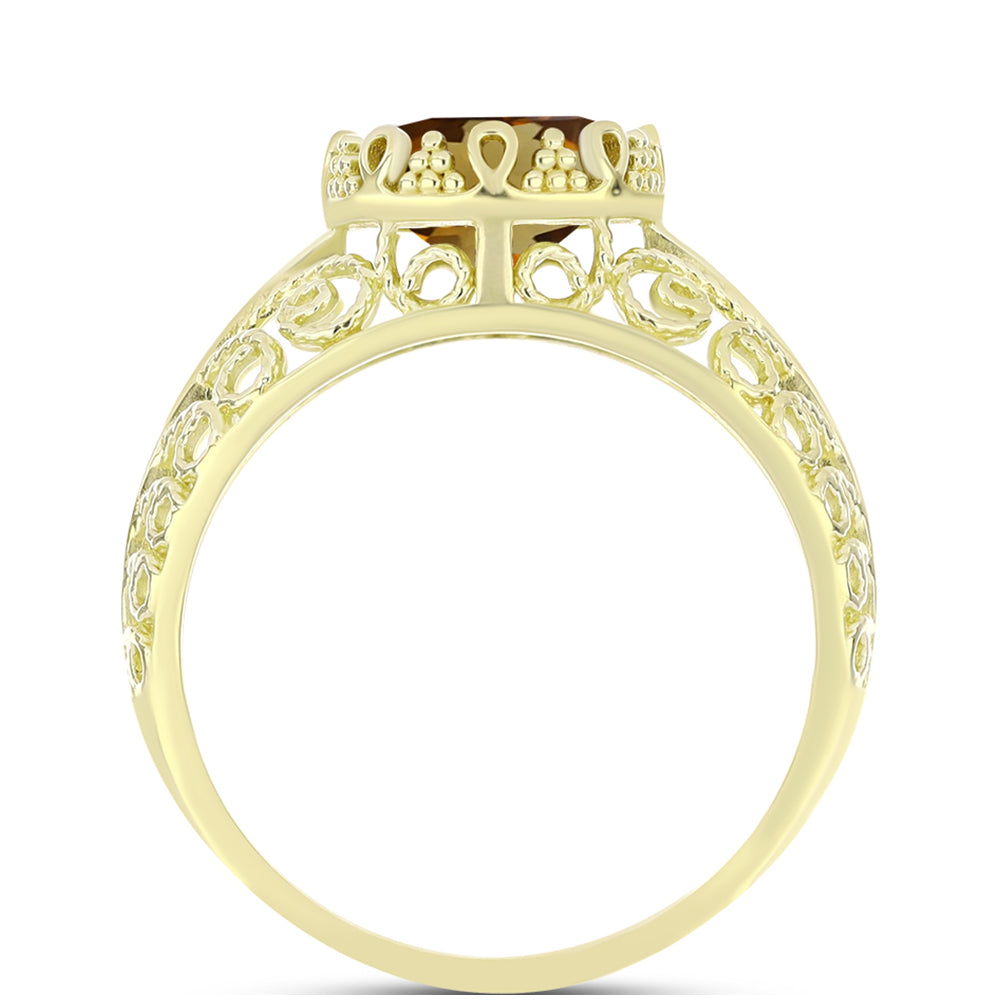 Anillo de Plata Bañada en Oro con Cuarzo Coñac