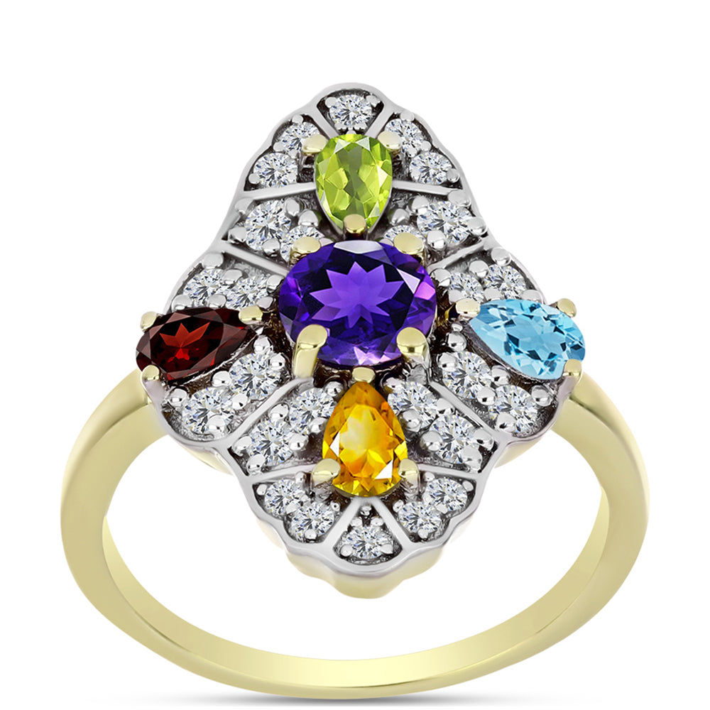 Anillo de Plata Bañada en Oro con Amatista de Marruecos y Citrino de los Montes Urales 3 
