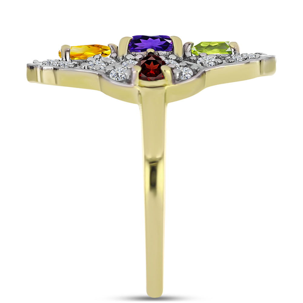 Anillo de Plata Bañada en Oro con Amatista de Marruecos y Citrino de los Montes Urales 4 