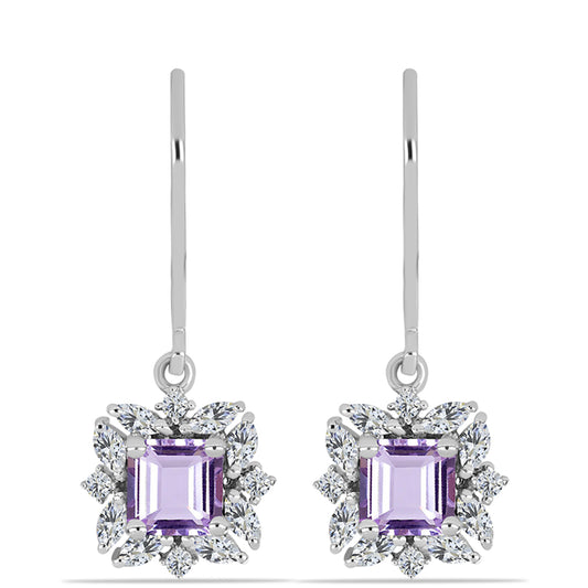 Pendientes de Plata con Amatista Rosa de Francia y Zircón Blanco