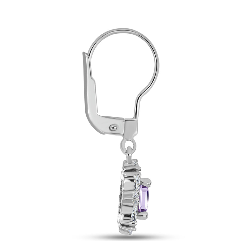 Pendientes de Plata con Amatista Rosa de Francia y Zircón Blanco