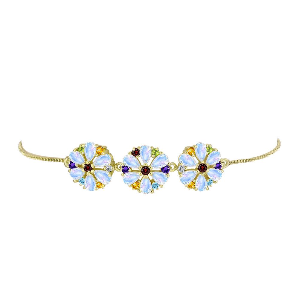 Pulsera de Plata Bañada en Oro con Piedra Lunar Arco Iris y Amatista de Marruecos 2 