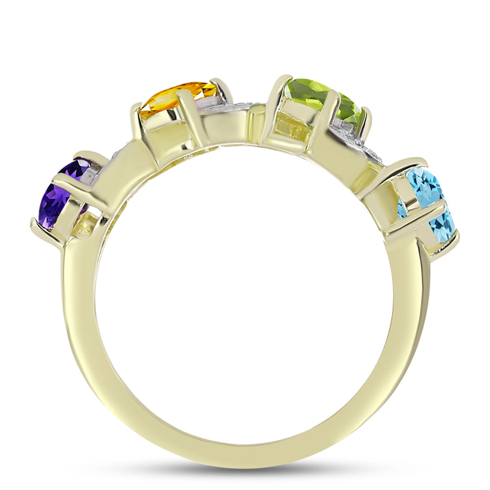 Anillo de Plata Bañada en Oro con Amatista de Marruecos y Citrino de los Montes Urales 2 