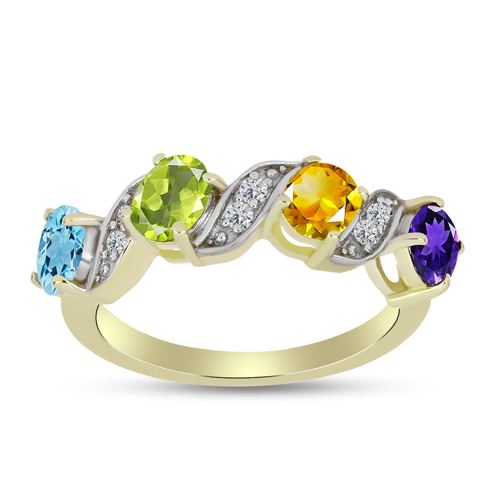 Anillo de Plata Bañada en Oro con Amatista de Marruecos y Citrino de los Montes Urales